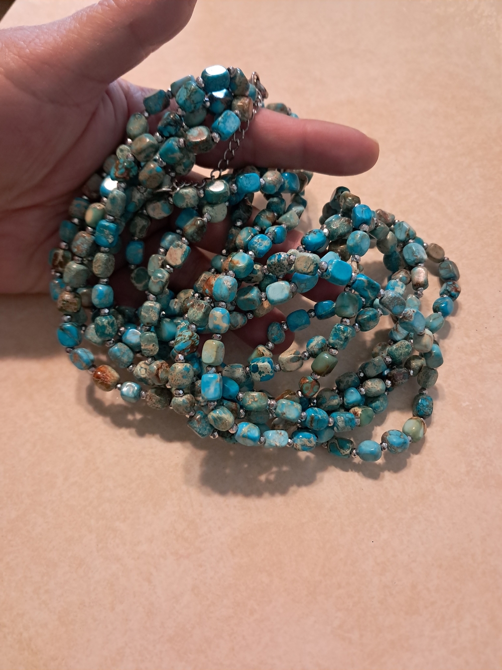 Natural Turquoise Beaded With Silver Necklace Aqua Blue - Picture 4 of 7
